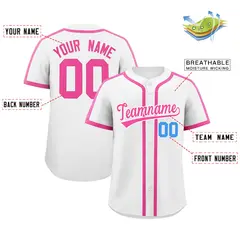 Classic Authentic White Pink Baseball Jersey 2