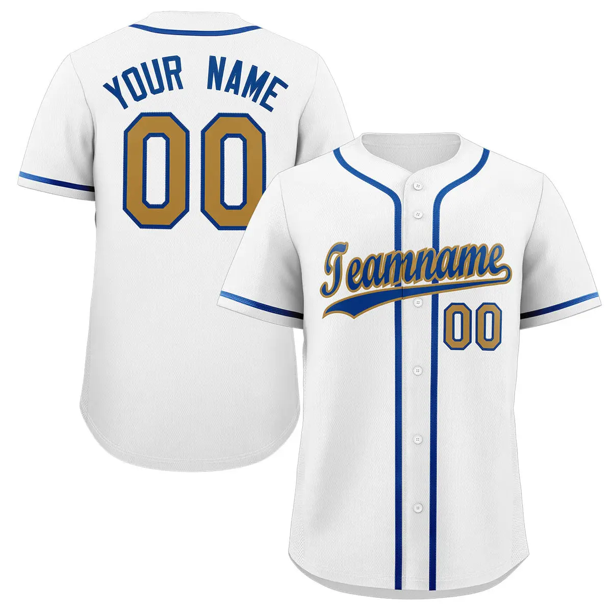 Classic Authentic White Royal-Old Gold Baseball Jersey