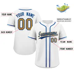 Classic Authentic White Royal-Old Gold Baseball Jersey 2