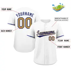 Classic Authentic White Royal-Old Gold Baseball Jersey 2