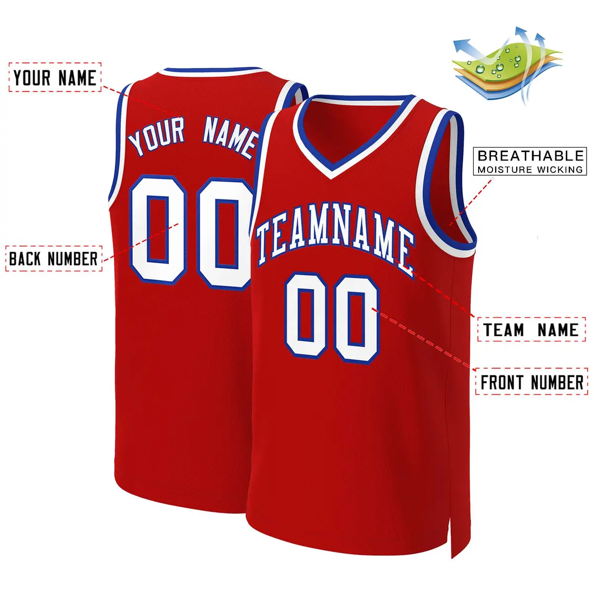 Classic Basketball Jersey Red White-Royal