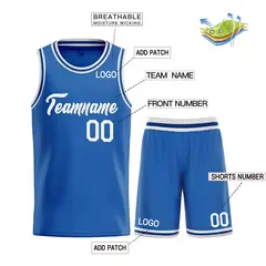 Classic Blue White Heal Sports Basketball Jersey Uniform Set 3