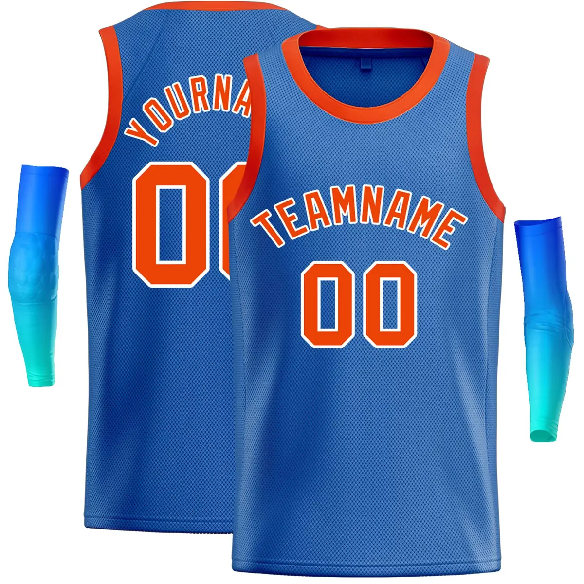 Classic Casual Basketball Jersey Blue Orange-White