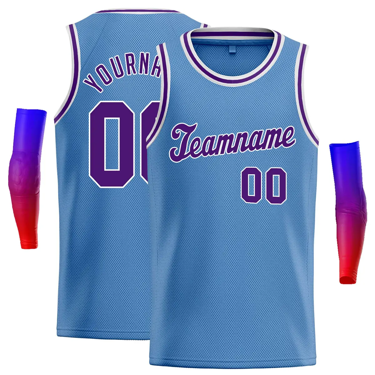 Classic Casual Basketball Jersey Light Blue Purple-White
