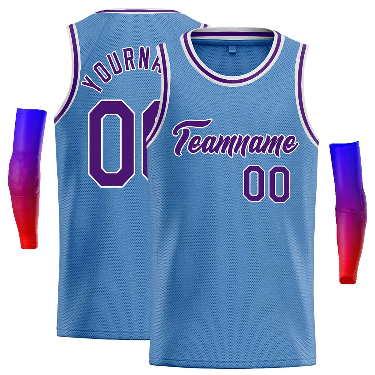 Classic Casual Basketball Jersey Light Blue Purple-White