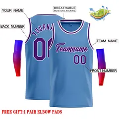 Classic Casual Basketball Jersey Light Blue Purple-White 2