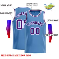Classic Casual Basketball Jersey Light Blue Purple-White 2