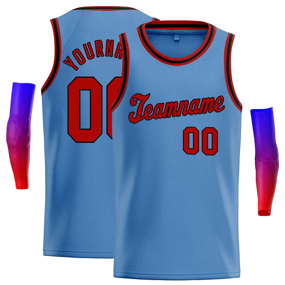 Classic Casual Basketball Jersey Light Blue Red-Black