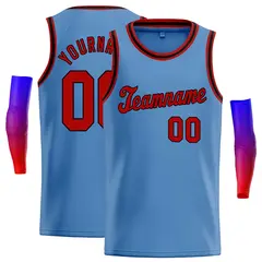 Classic Casual Basketball Jersey Light Blue Red-Black 1