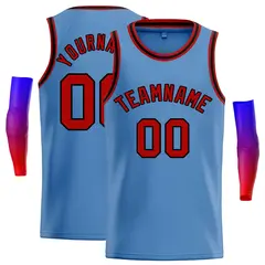 Classic Casual Basketball Jersey Light Blue Red-Black