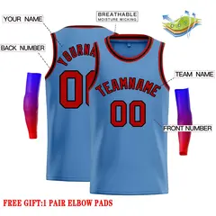 Classic Casual Basketball Jersey Light Blue Red-Black 2