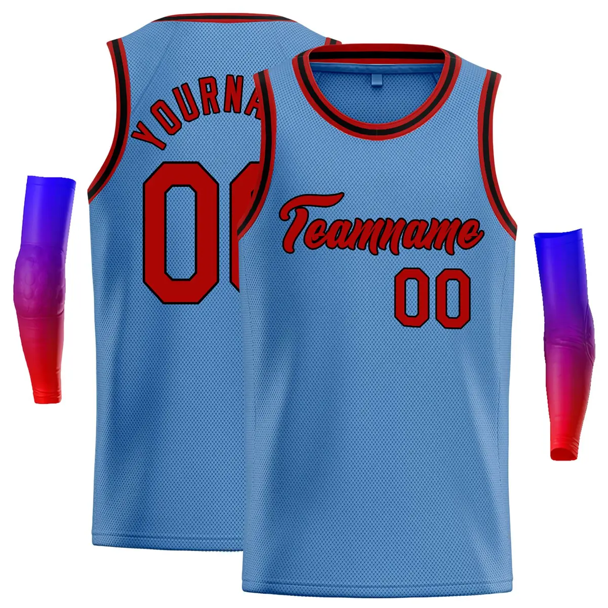Classic Casual Basketball Jersey Light Blue Red-Black