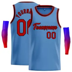 Classic Casual Basketball Jersey Light Blue Red-Black