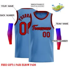 Classic Casual Basketball Jersey Light Blue Red-Black 2