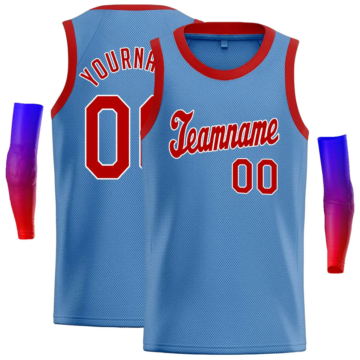 Classic Casual Basketball Jersey Light Blue Red-White