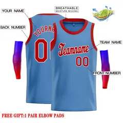 Classic Casual Basketball Jersey Light Blue Red-White 2