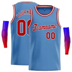 Classic Casual Basketball Jersey Light Blue Red-White 1