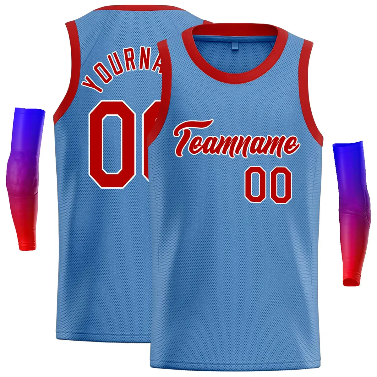 Classic Casual Basketball Jersey Light Blue Red-White