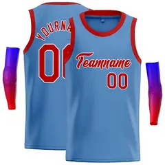 Classic Casual Basketball Jersey Light Blue Red-White 1