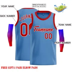 Classic Casual Basketball Jersey Light Blue Red-White 2