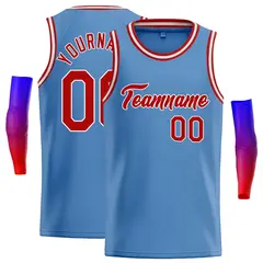 Classic Casual Basketball Jersey Light Blue Red-White 1
