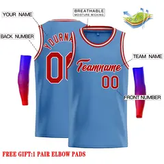 Classic Casual Basketball Jersey Light Blue Red-White 2