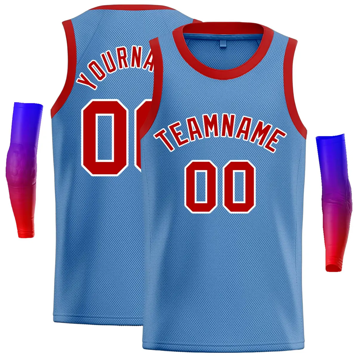 Classic Casual Basketball Jersey Light Blue Red-White