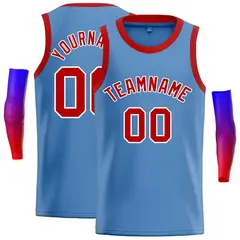Classic Casual Basketball Jersey Light Blue Red-White 1