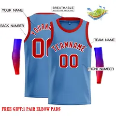 Classic Casual Basketball Jersey Light Blue Red-White 2