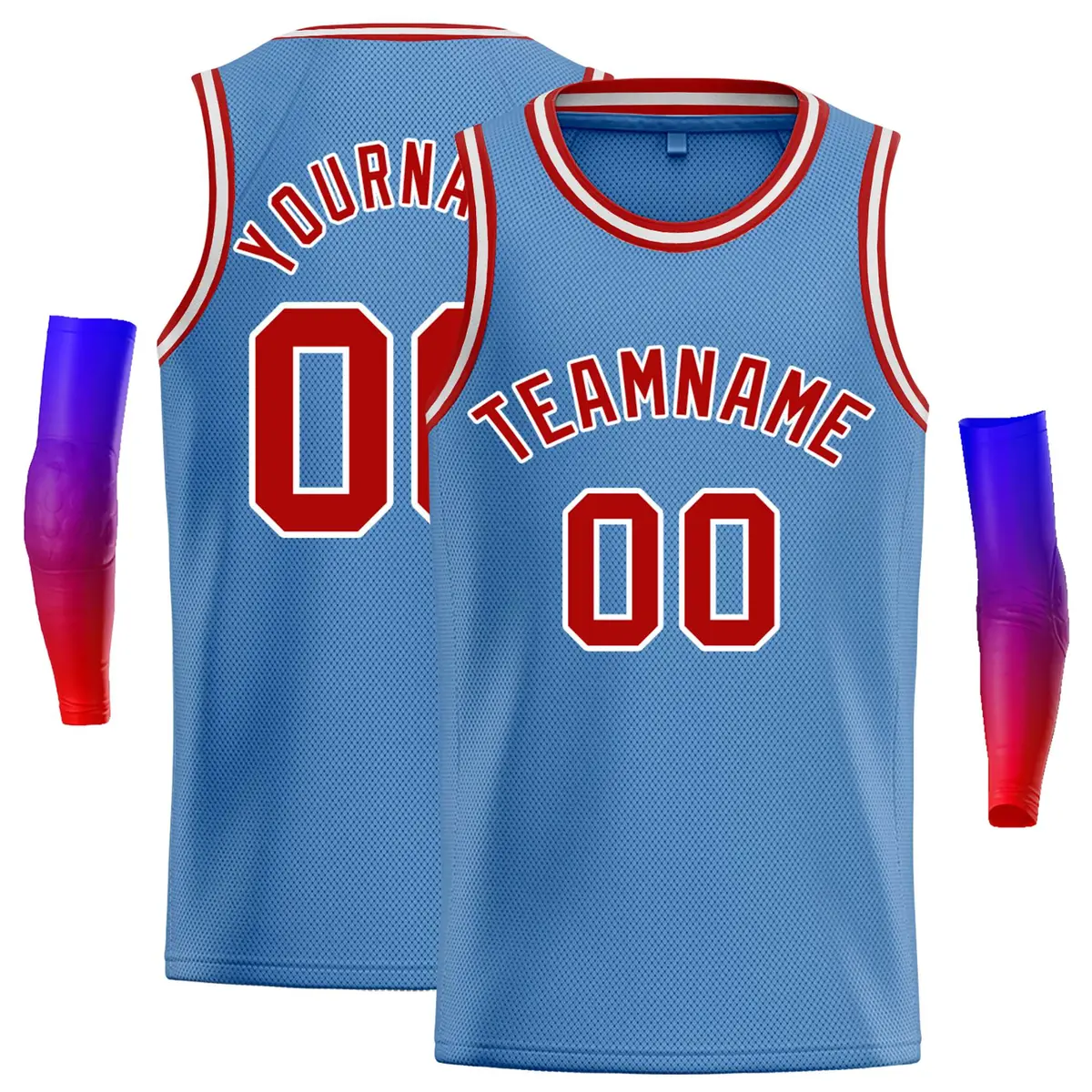 Classic Casual Basketball Jersey Light Blue Red-White