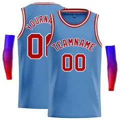 Classic Casual Basketball Jersey Light Blue Red-White