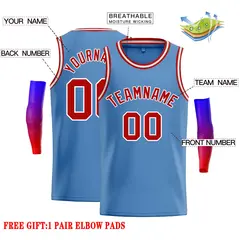 Classic Casual Basketball Jersey Light Blue Red-White 2