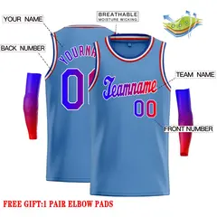 Classic Casual Basketball Jersey Light Blue Royal-White 2