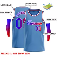 Classic Casual Basketball Jersey Light Blue Royal-White 2