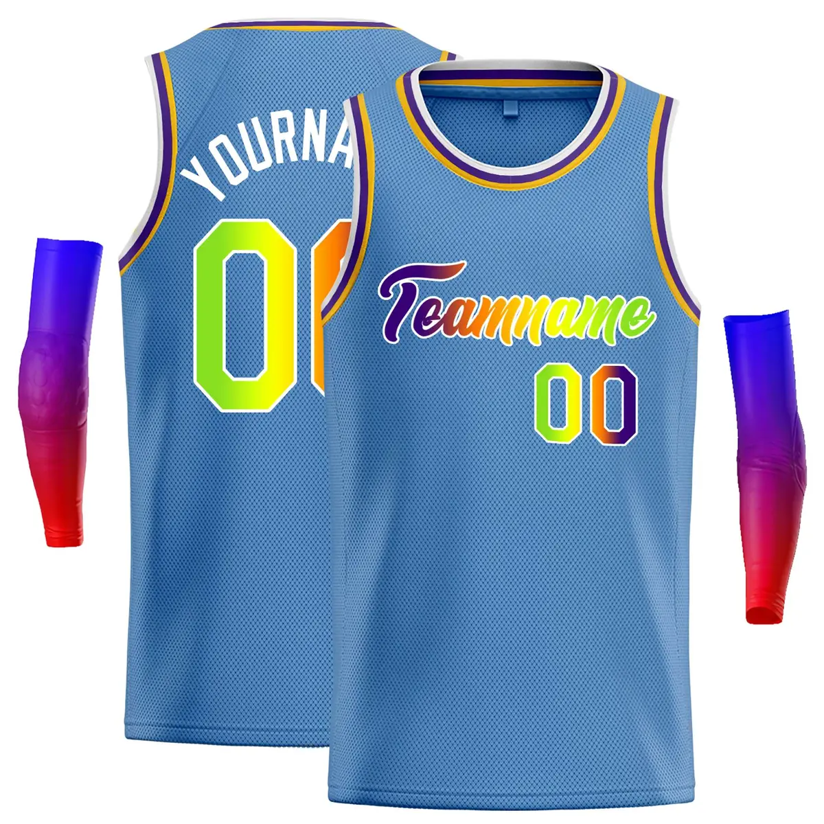 Classic Casual Basketball Jersey Light Blue Yellow-White