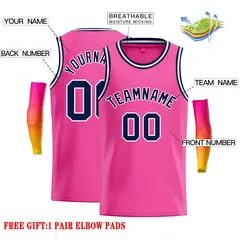 Classic Casual Basketball Jersey Pink Navy-White 2