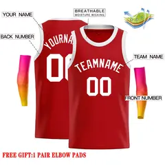 Classic Casual Basketball Jersey Red White 2