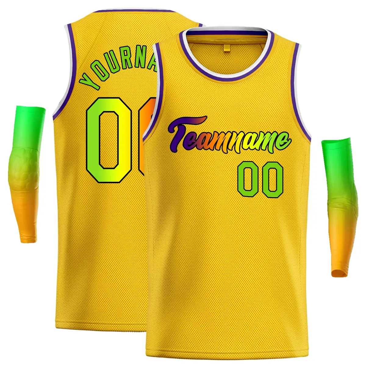 Classic Casual Basketball Jersey Yellow Green-Black