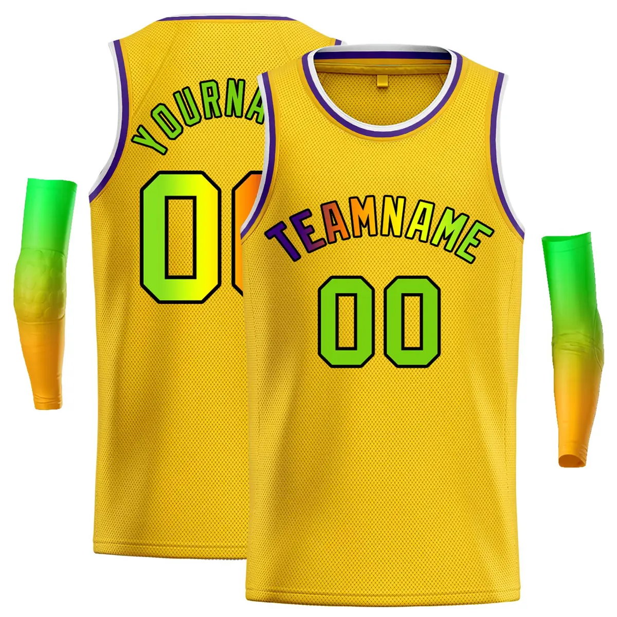 Classic Casual Basketball Jersey Yellow Green-Black