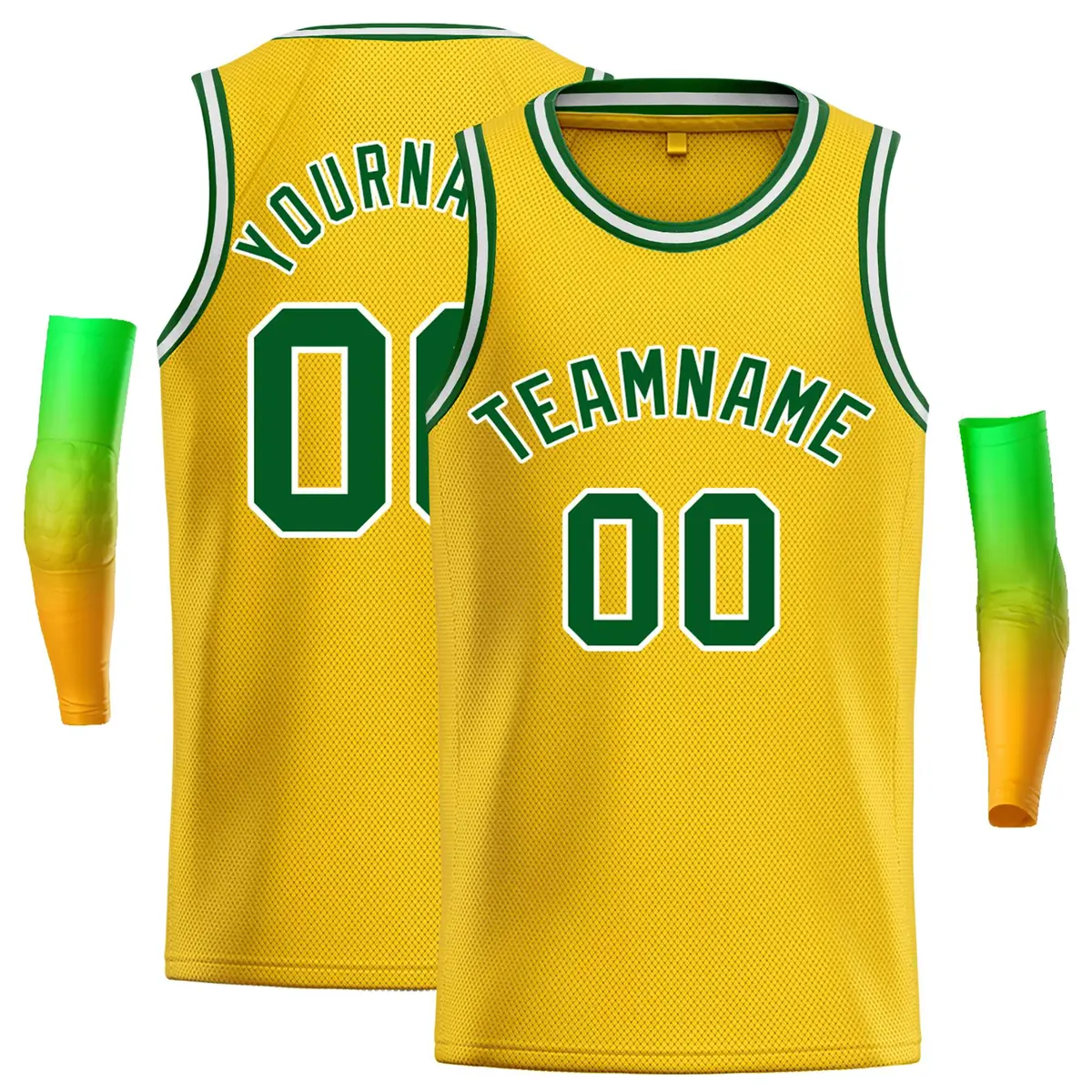 Classic Casual Basketball Jersey Yellow Green-White