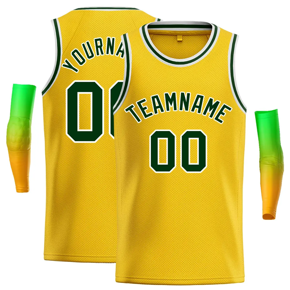 Classic Casual Basketball Jersey Yellow Green-White