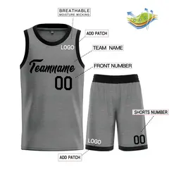 Classic Dark Gray Black Heal Sports Basketball Jersey Set 3