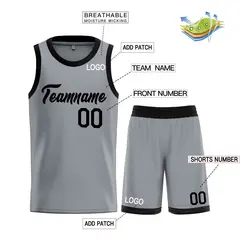 Classic Dark Gray Black Heal Sports Basketball Jersey Set 3