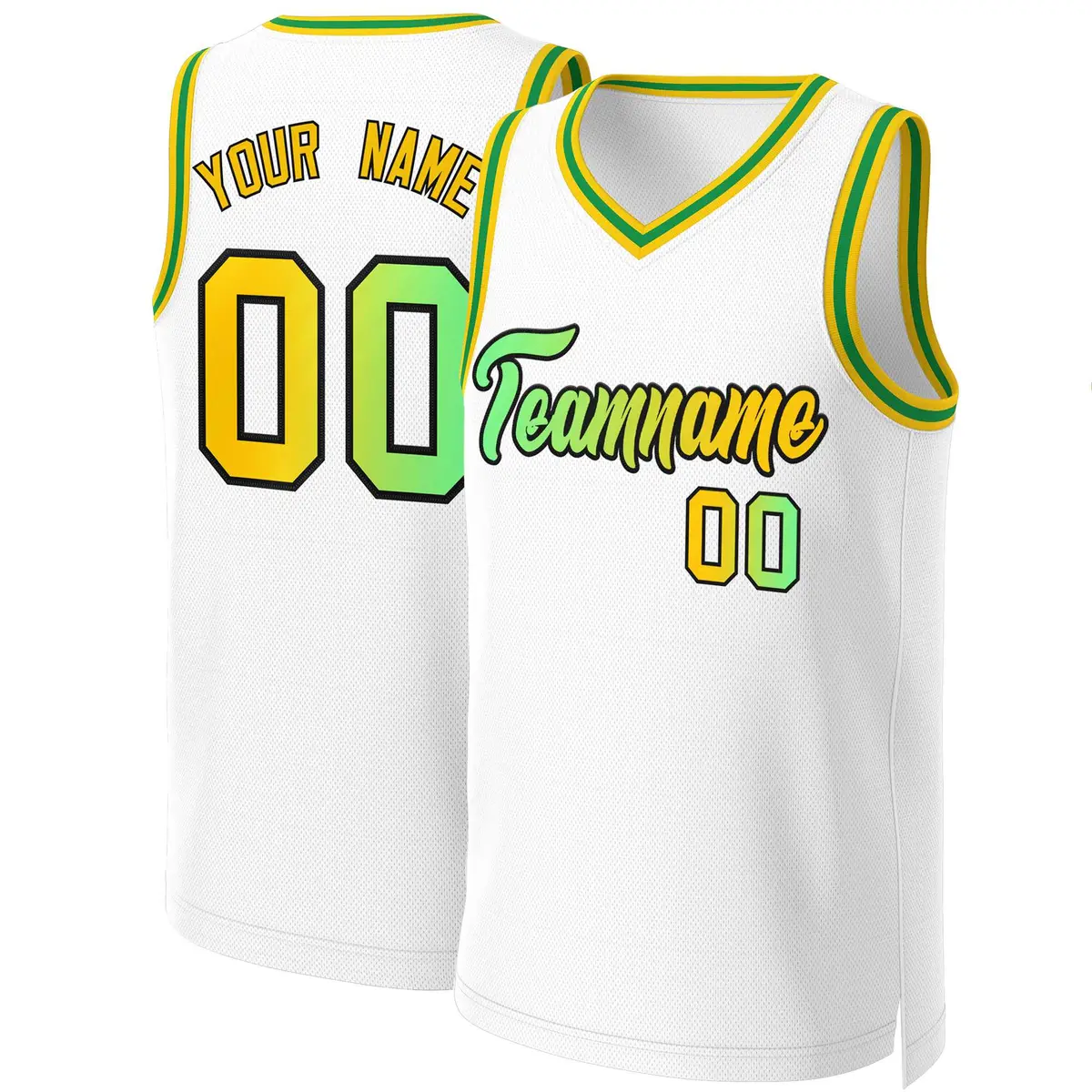 Classic Gradient Fashion Basketball Jersey White Green-Black