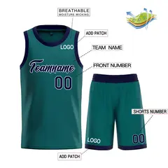 Classic Heal Basketball Jersey Aqua Navy-White 3
