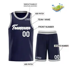 Classic Heal Basketball Jersey Navy White-Gray 3