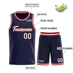 Classic Heal Basketball Jersey Navy White-Red 3