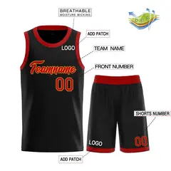 Classic Heal Sports Black Red-Yellow Basketball Jersey Set 3