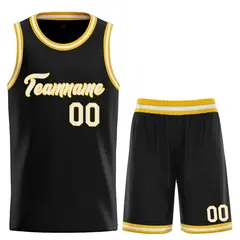 Classic Heal Sports Black White-Yellow Basketball Jersey Set 1