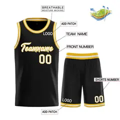 Classic Heal Sports Black White-Yellow Basketball Jersey Set 3